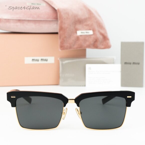 BRAND NEW Miu Miu MU10ZS 1AB5S0 Black Grey Square Unisex Sunglasses 0MU 10ZS main image 7